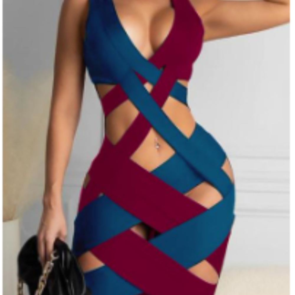 multi colored strappy cut dress
